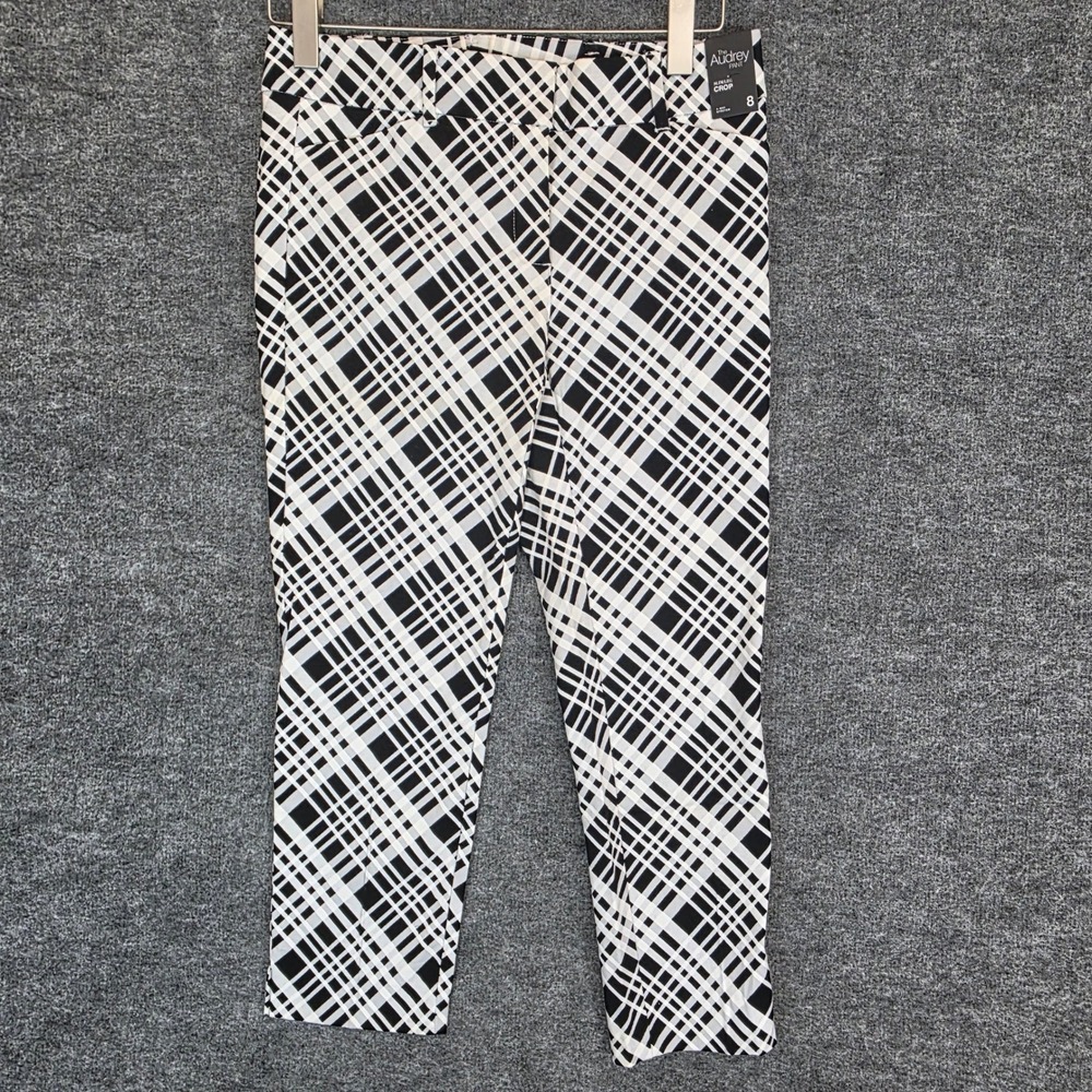 7th‎ Avenue The Audrey Pant Slim Leg Crop Size 8 Black White Stretch NWT